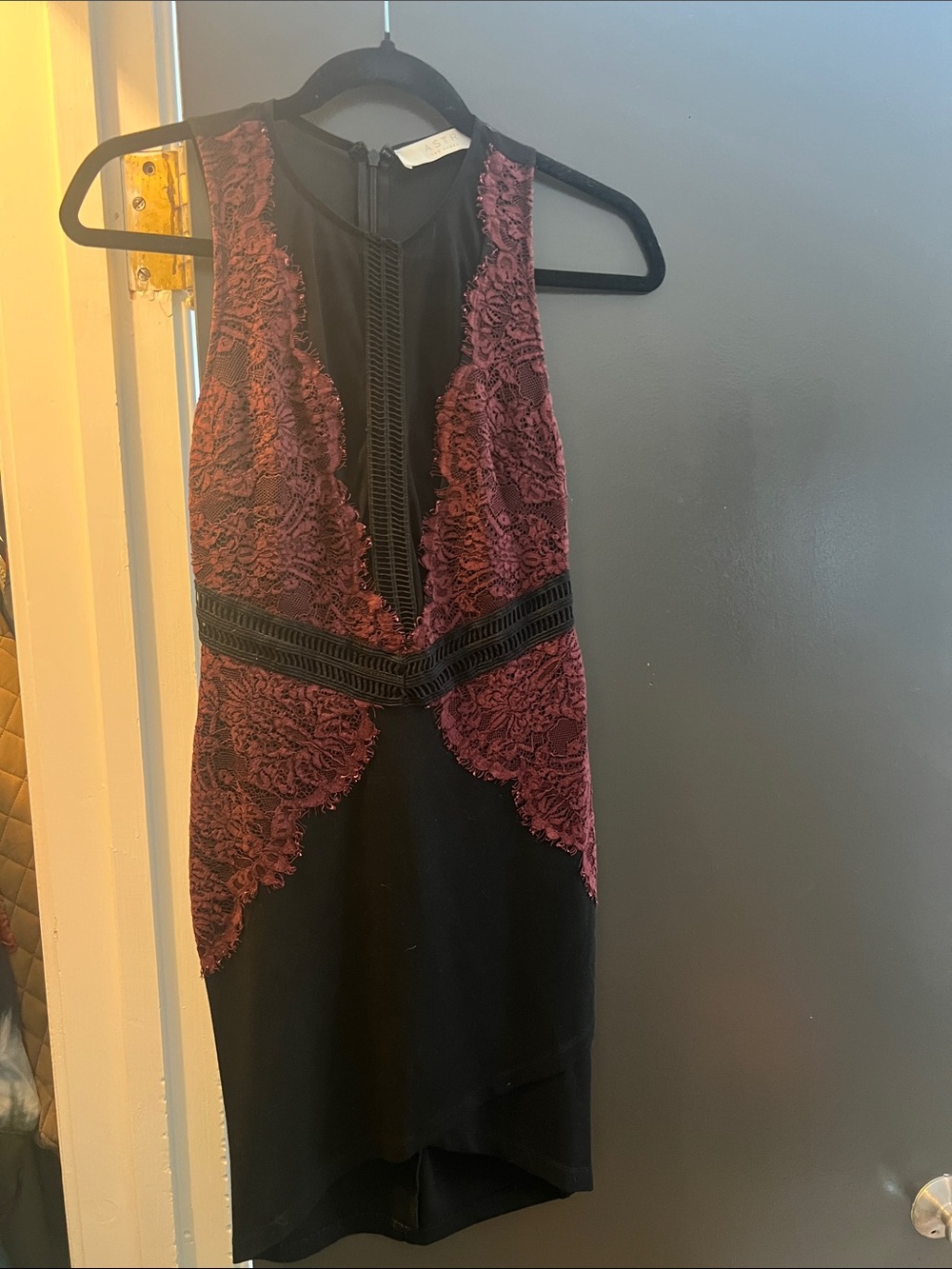 ASTR The Label Black and Burgundy Lace Trim Sleeveless Mini Cocktail Dress